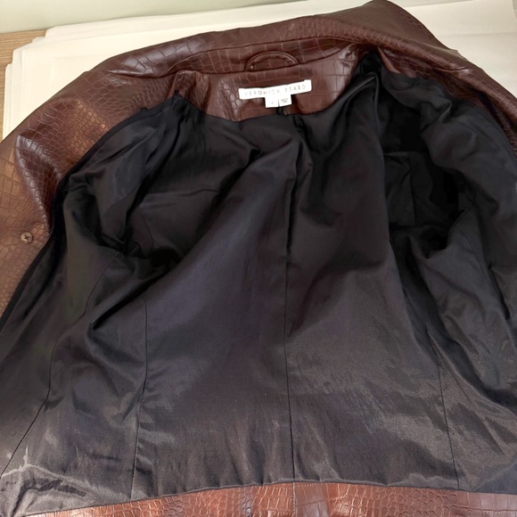 VERONICA BEARD | Brown Cooke Croc Embossed Vegan Leather Jacket Blazer Size 4 - Picture 9 of 10